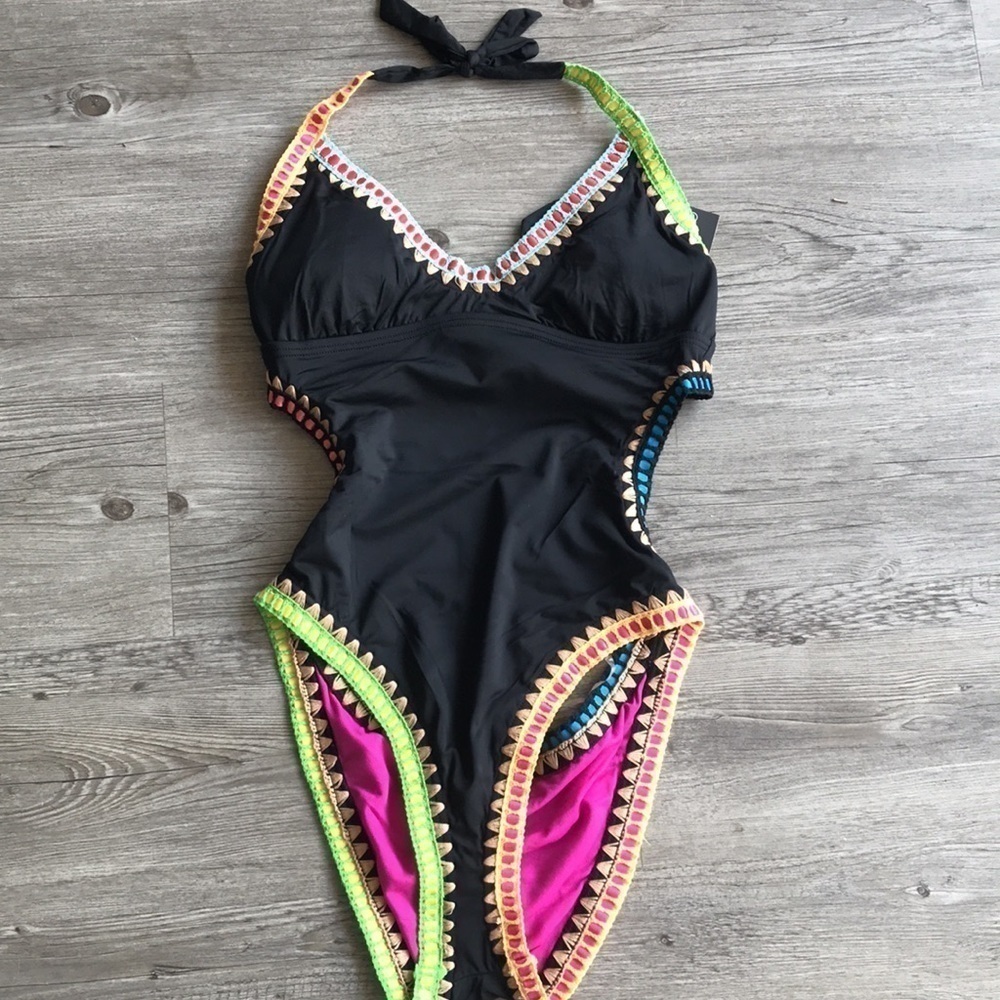 BAR III One piece swimsuit black halter NWT - Picture 2 of 4